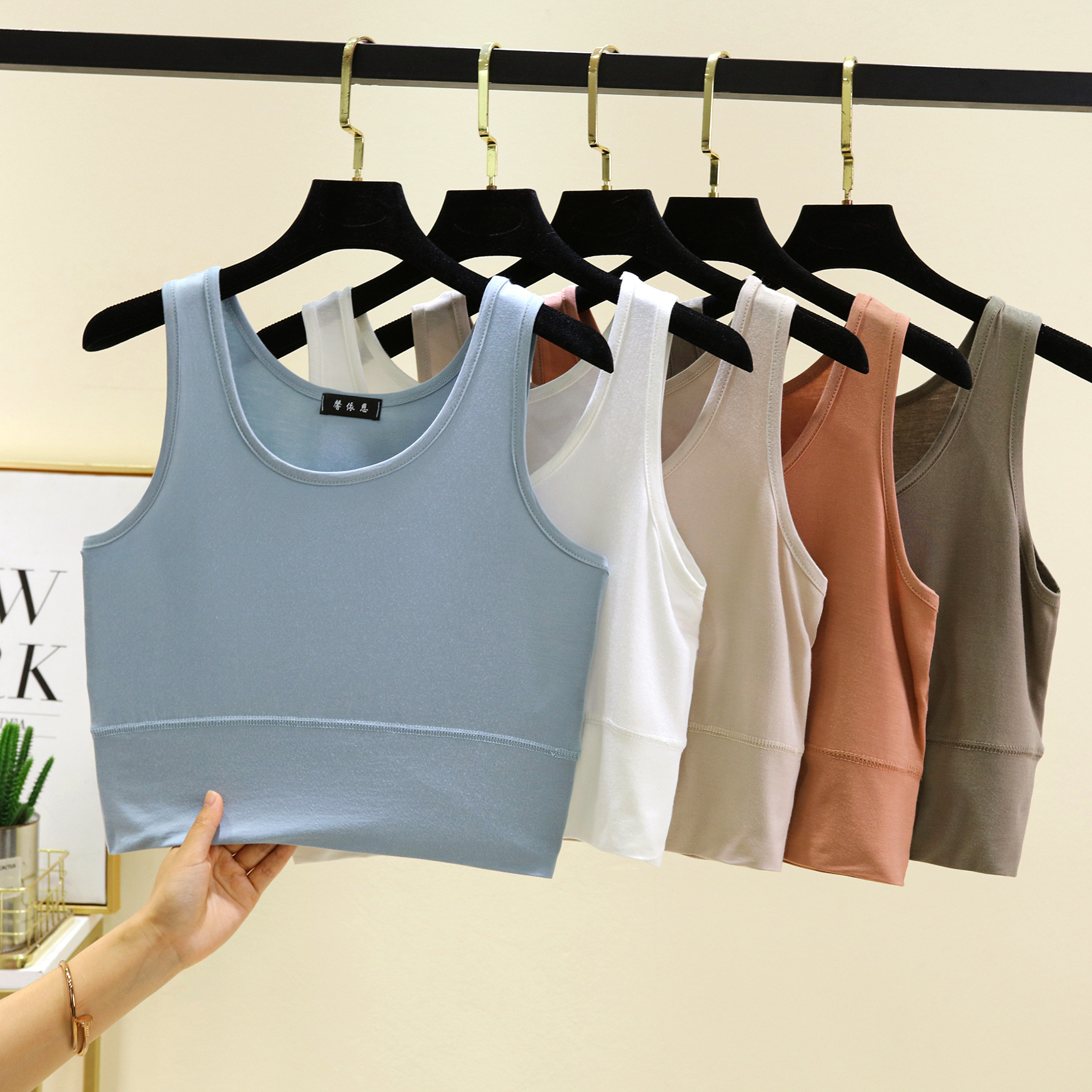 Modal O Neck cropped top Elast - Sleeveless Undershirt 评论和价格