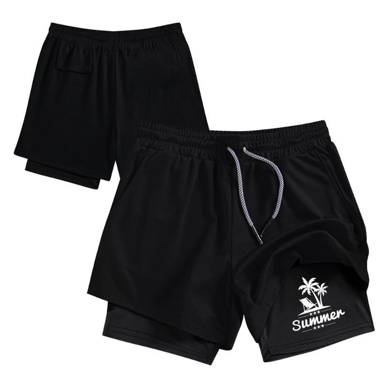 Summer Men's Double Layer Runn - Compression Shorts Athletes 评论和价格