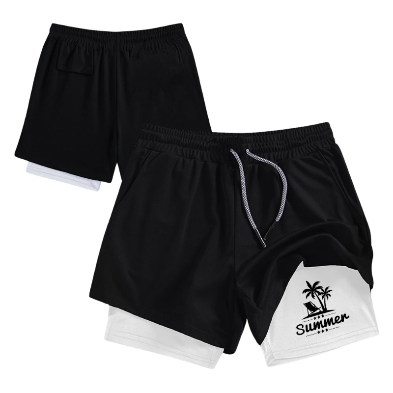 Summer Men's Double Layer Runn - Compression Shorts Athletes 评论和价格