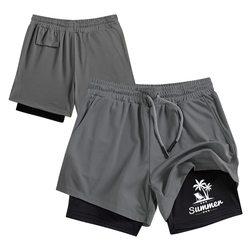 Summer Men's Double Layer Runn - Compression Shorts Athletes 评论和价格
