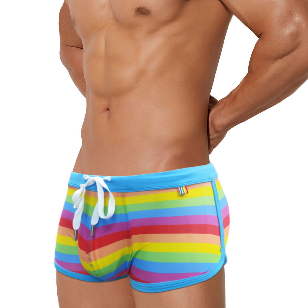 Rainbow Striped Men's Swimming - Trunk Breathable Men 评论和价格