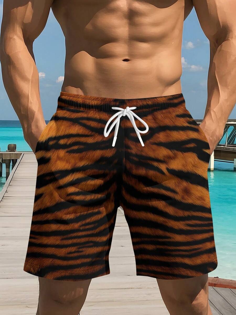 Mens Tiger Print Beach Shorts  - Trunk Breathable Men 评论和价格